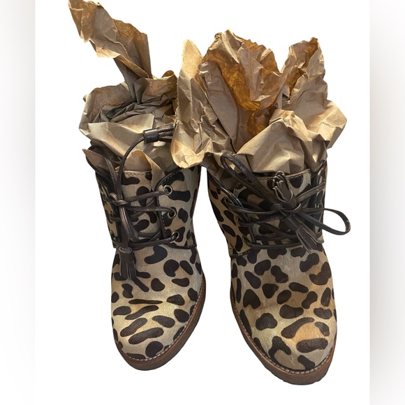 Coach Shoes - Coach Tullah Calf Hair Leopard Print Lace Up Heeled Booties Tread Sz 9.5 $248